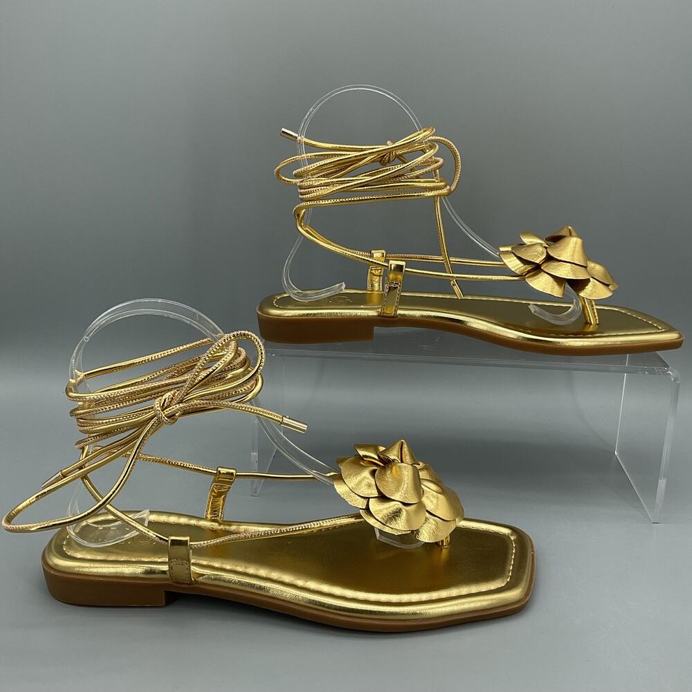 NEW I.N.C. Women’s Gilma Flower Lace up Sandals Gold Size 7.5M